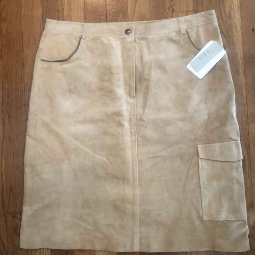 NWT August Silk Logic Womens Size 12 Brown Suede Leather Skirt Lined